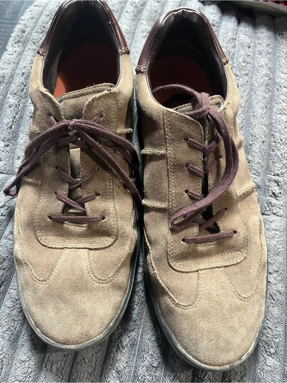 Roan Men's Suede Slip-On Loafers in Taupe with Brown Laces